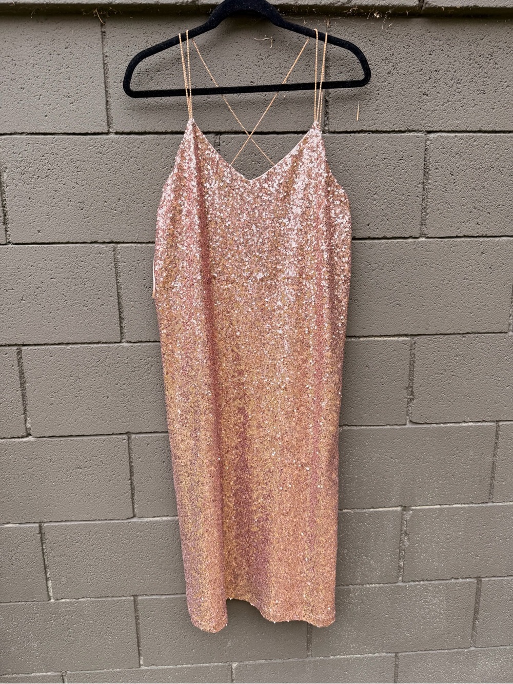 Zara Rose Gold Sequin Midi Slip Dress